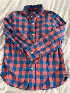 GAP Boys Coral & Blue Plaid Button-Down Shirt